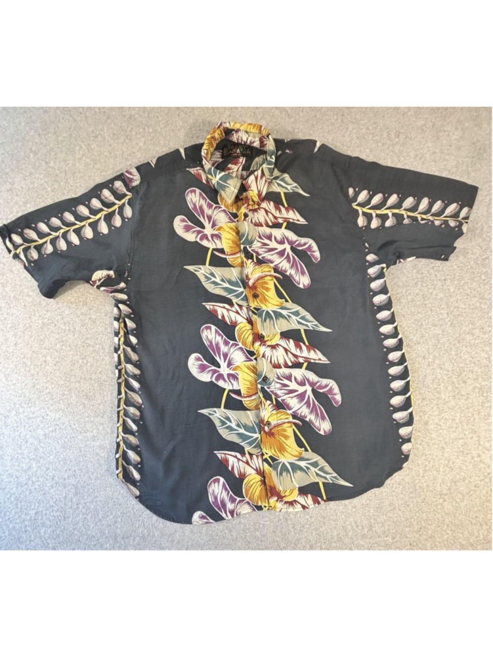 Tommy Bahama Hawaiian Shirt Mens Medium Black Floral Silk Aloha Camp Shirt